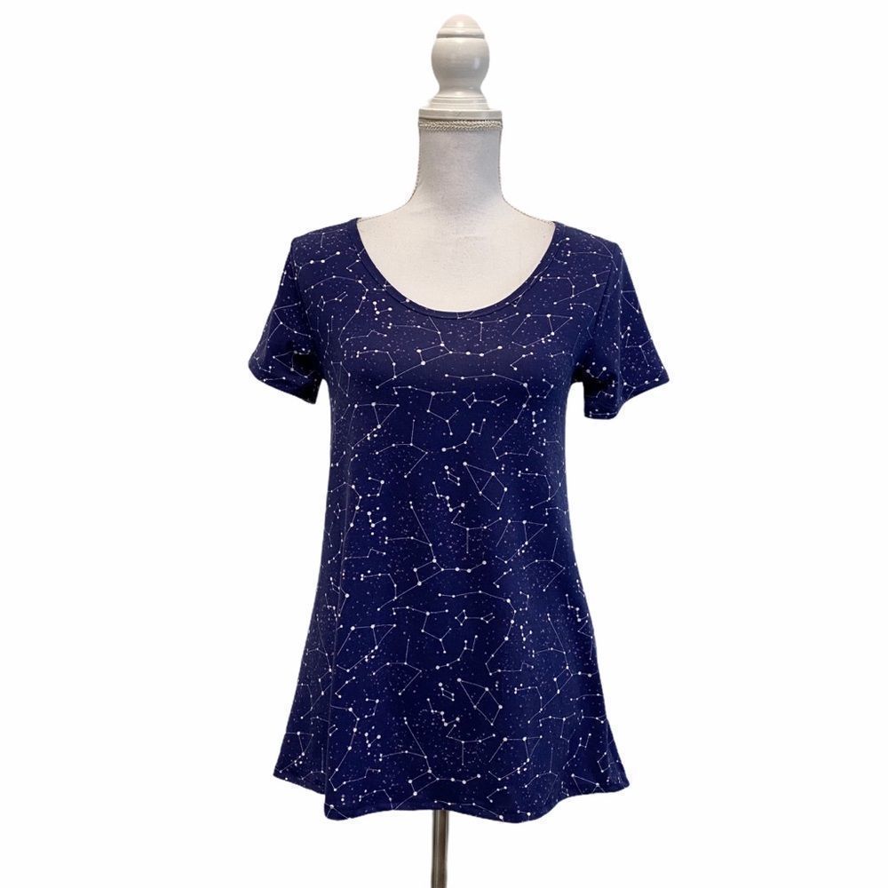 LULAROE Blue Constellations Stars Print Top Blouse
